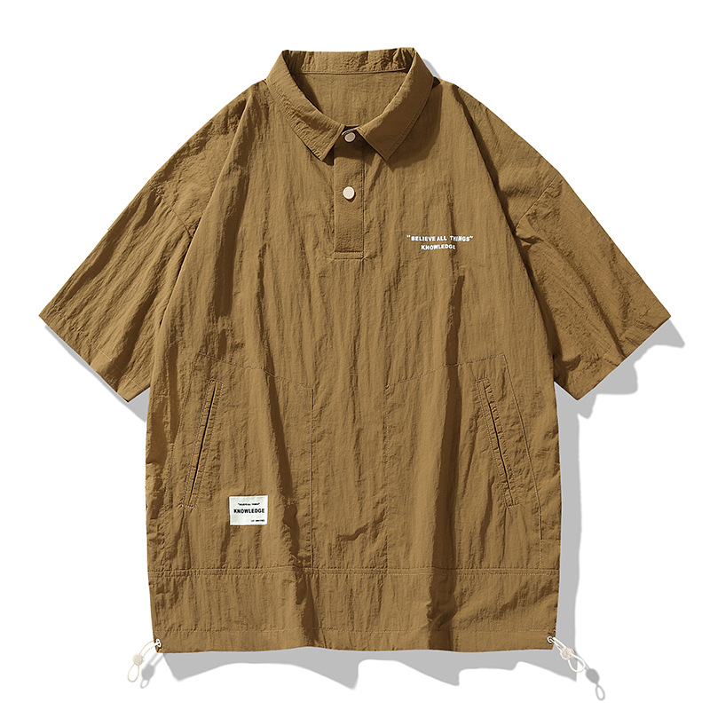 Minimalistička polo majica s vezenjem, hongkonški stil, kratkih rukava, muški ljetni polo s ovratnikom, jednobojna, japanski stil