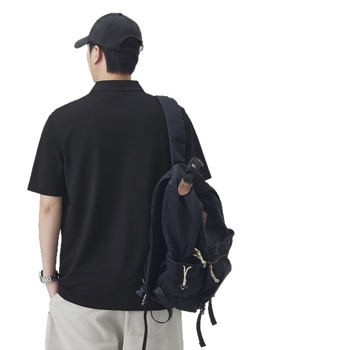 Muški ljetni polo s kratkim rukavima, lagani luksuz, hladna tekstura s malim perlicama, japanski stil ovratnika, široka kroja, vrhunski dojam, inspirirano radnom odijelu