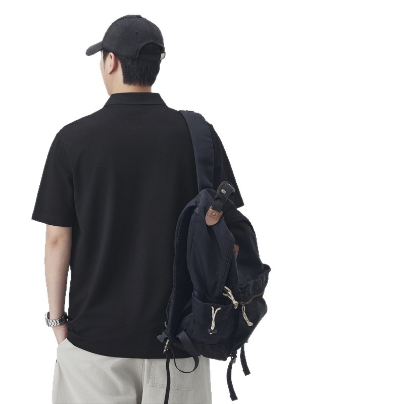 Muški ljetni polo s kratkim rukavima, lagani luksuz, hladna tekstura s malim perlicama, japanski stil ovratnika, široka kroja, vrhunski dojam, inspirirano radnom odijelu