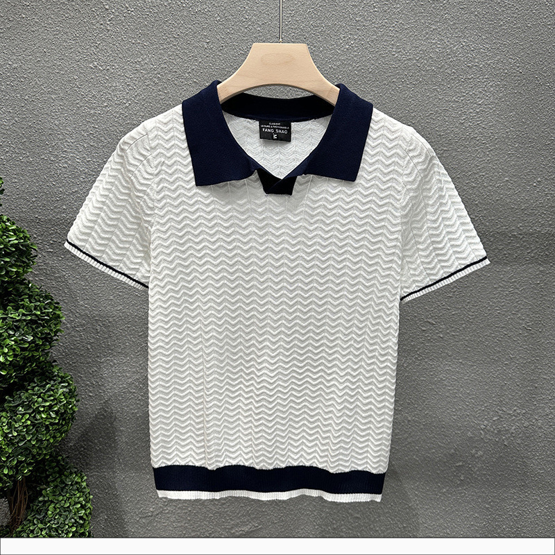 Muško polo s Turn-Down ovratnikom od Ice Silk, color-block pleteni, slim-fit, kratkim rukavima, crna