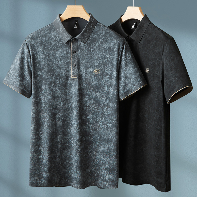 Muški polo od ice silk materijala, široki kroj, plus veličina, kratkih rukava, ljeto 2025, cvjetni uzorak