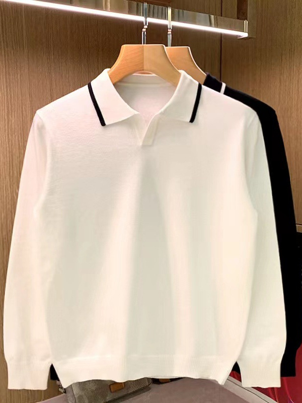 Férfi kötött polo gallérral – minimalist casual őszi hosszú ujjú felső