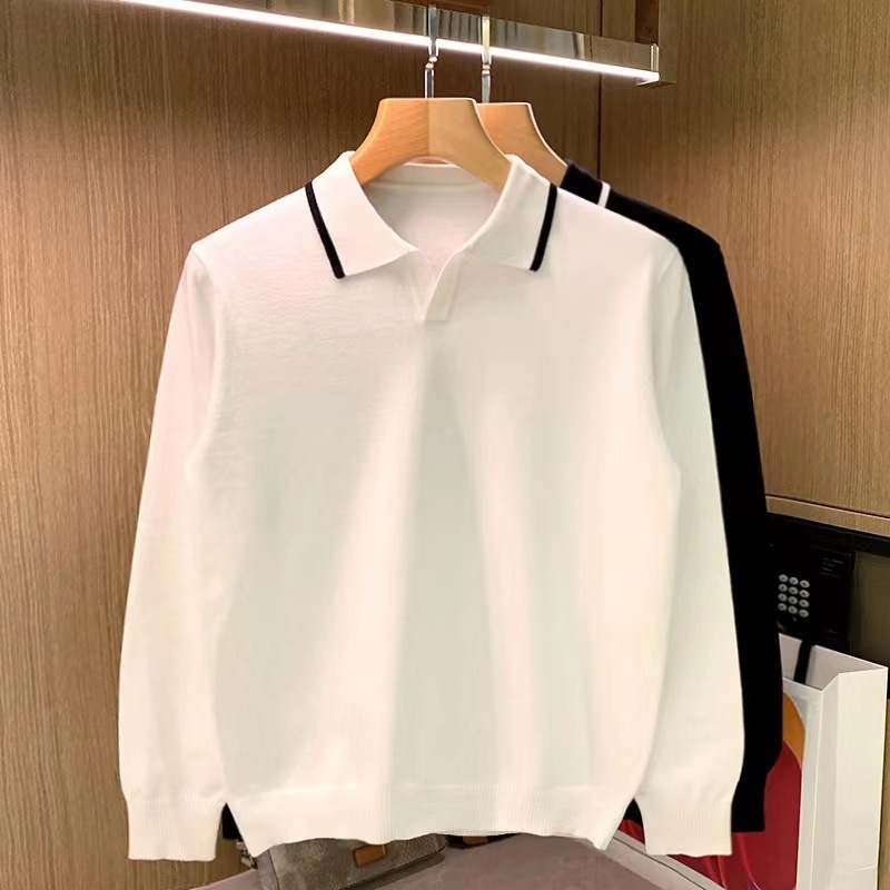 Férfi kötött polo gallérral – minimalist casual őszi hosszú ujjú felső