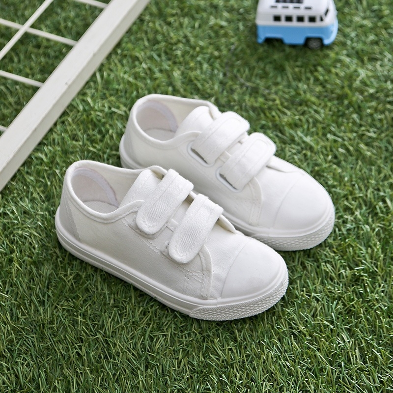 Dječje platnene tenisice, bijele, unisex, s Velcro kopčom, unutarnje cipele za vrtić, veličine 26–35