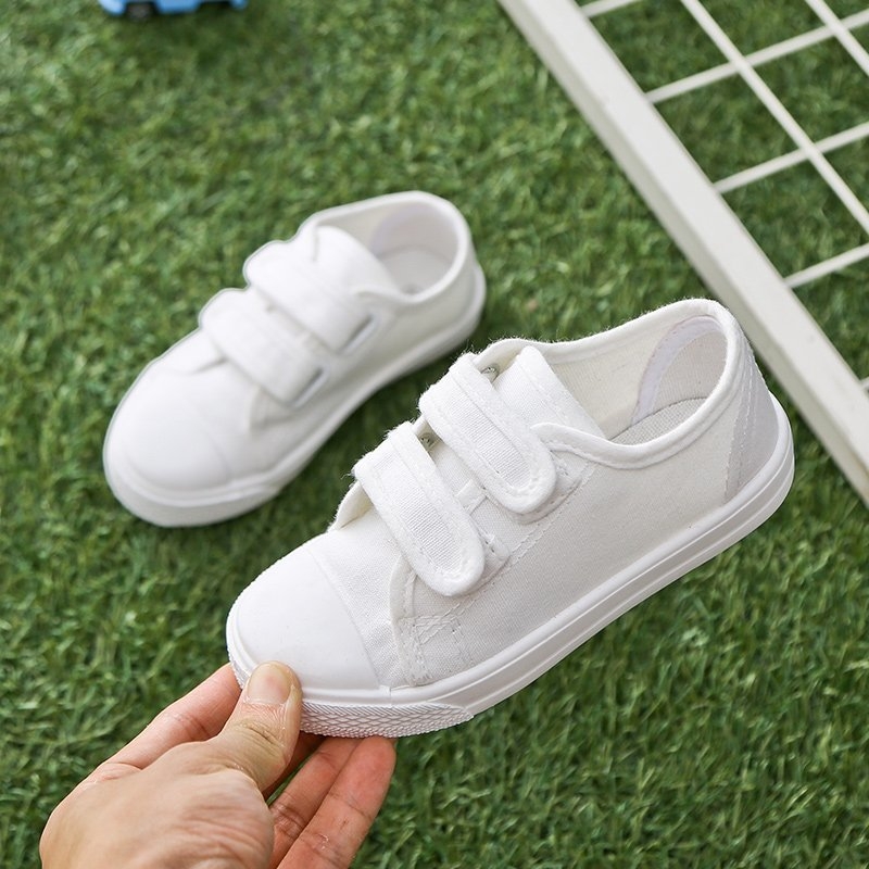Dječje platnene tenisice, bijele, unisex, s Velcro kopčom, unutarnje cipele za vrtić, veličine 26–35