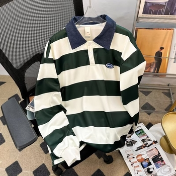 Polo majica s prugama i bojama blokovima, dugi rukav, opušteni kroj, gradski stil