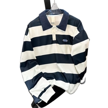 Polo majica s prugama i bojama blokovima, dugi rukav, opušteni kroj, gradski stil