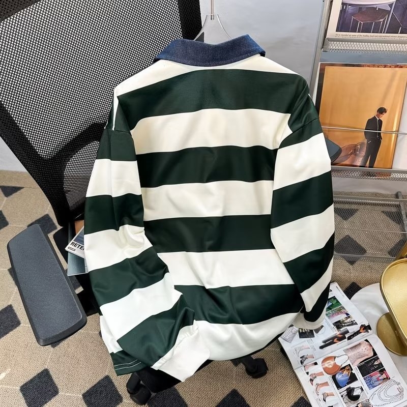 Polo majica s prugama i bojama blokovima, dugi rukav, opušteni kroj, gradski stil