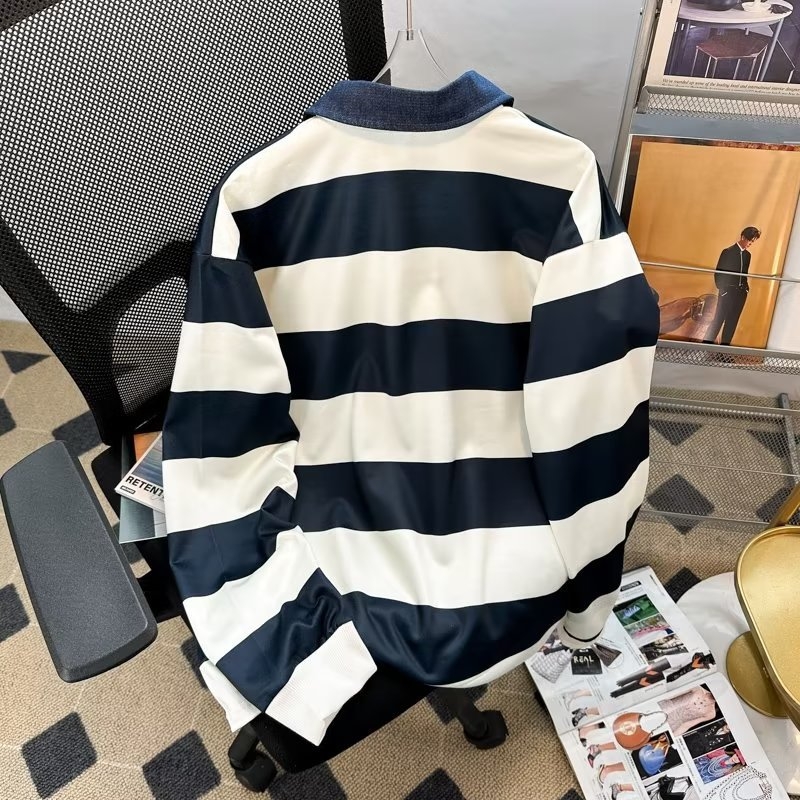Polo majica s prugama i bojama blokovima, dugi rukav, opušteni kroj, gradski stil