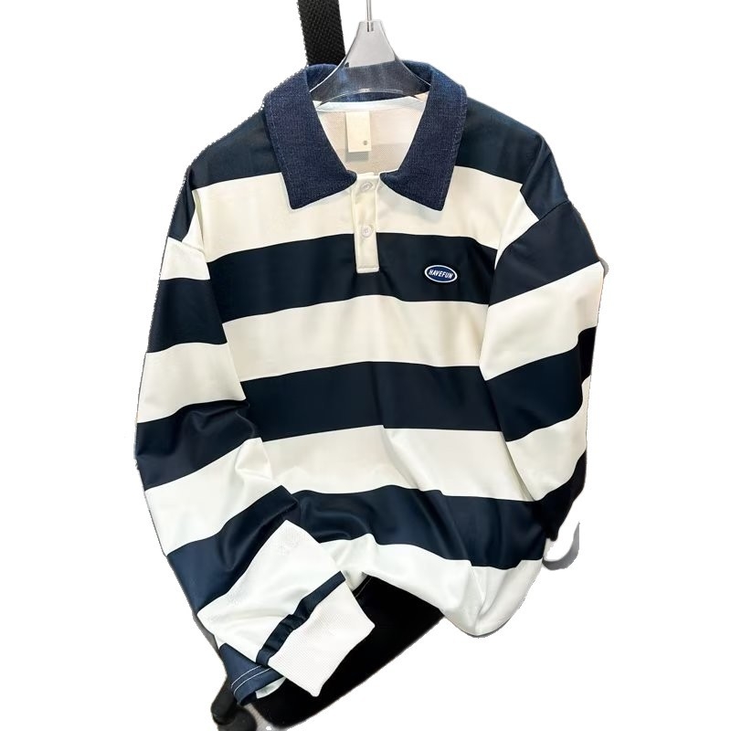 Polo majica s prugama i bojama blokovima, dugi rukav, opušteni kroj, gradski stil
