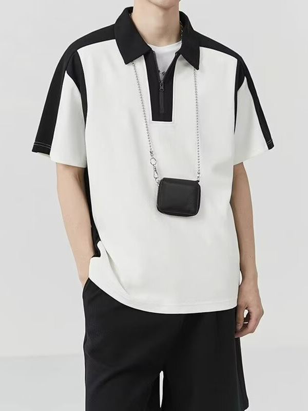 2025 muška kratkih rukava majica za ljeto, japanski stil, color-block dizajn, opuštena silueta