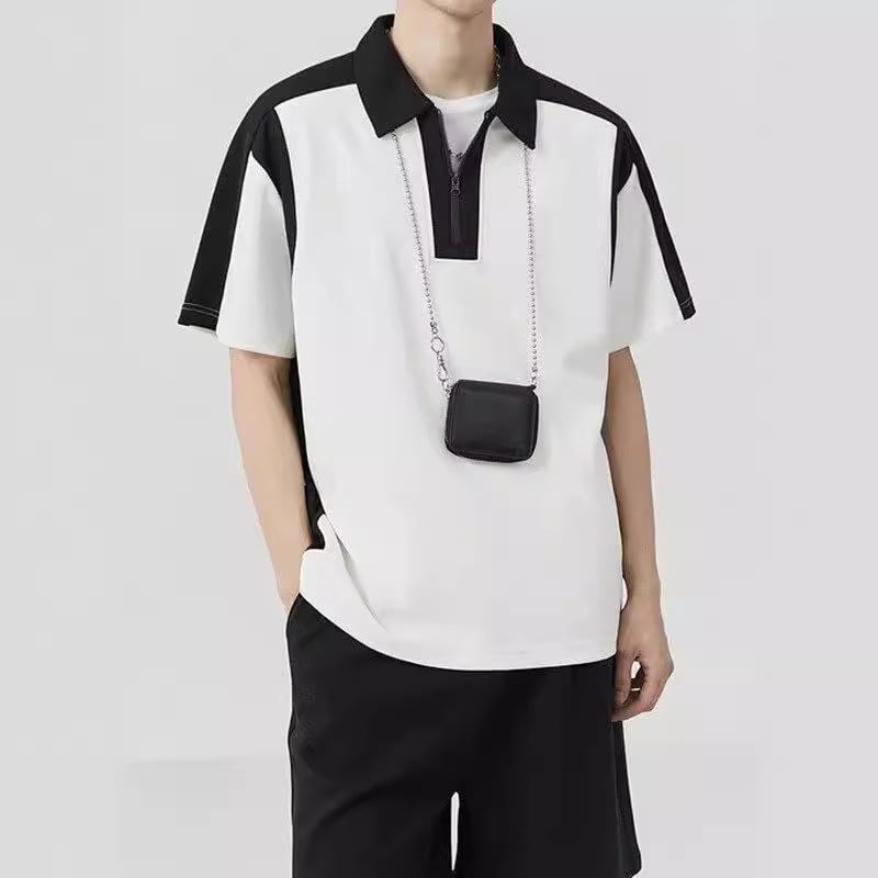 2025 muška kratkih rukava majica za ljeto, japanski stil, color-block dizajn, opuštena silueta