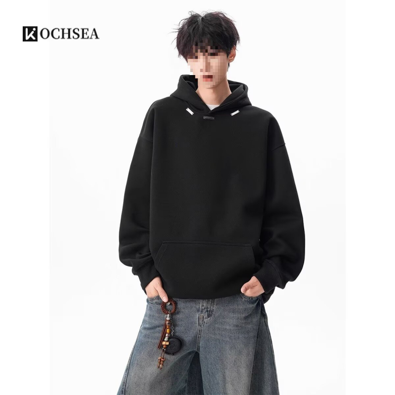 Muški hoodie s kapuljom u američkom retro stilu, teški materijal, labav kroj, jesen 2025, jednobojno