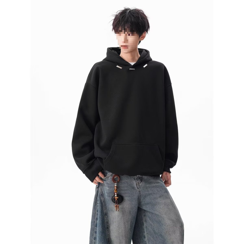 Muški hoodie s kapuljom u američkom retro stilu, teški materijal, labav kroj, jesen 2025, jednobojno