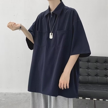 Muška polo majica u japanskom stilu, jednobojna, ljeto, retro i jednostavno, širok kroj, casual komad
