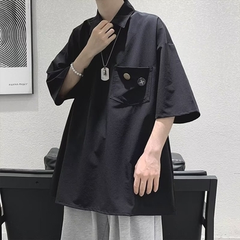 Muška polo majica u japanskom stilu, jednobojna, ljeto, retro i jednostavno, širok kroj, casual komad