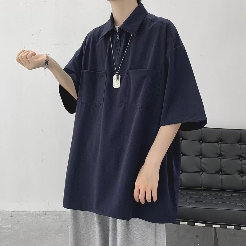 Muška polo majica u japanskom stilu, jednobojna, ljeto, retro i jednostavno, širok kroj, casual komad