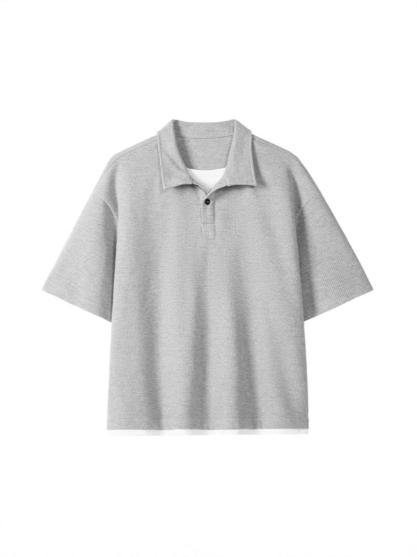 Muški polo s kratkim rukavima, lažni dvodijelni izgled u američko-retro stilu, ljetni novi trend, udoban kroj, vaflasta tkanina
