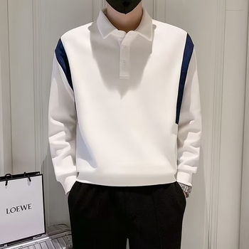 Muško polo dugih rukava s blok boja, šivana slova, retro američki stil, opuštena silueta, polu-zip