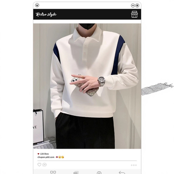 Muško polo dugih rukava s blok boja, šivana slova, retro američki stil, opuštena silueta, polu-zip