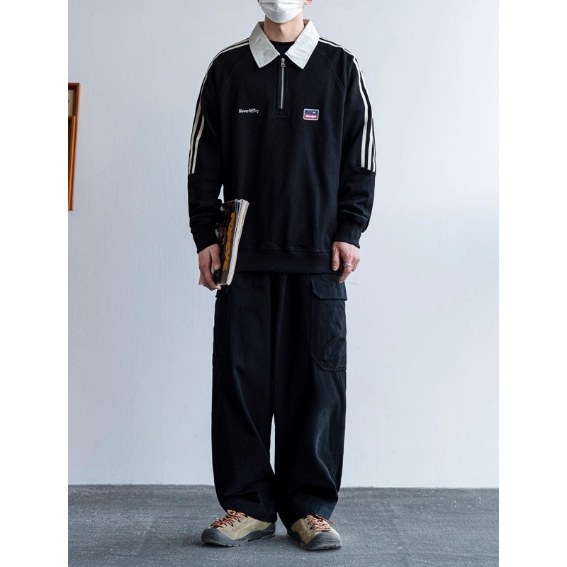 Uniszex amerikai stílusú fél-zip polo dzseki fleece anyagból, egyetemi stílus