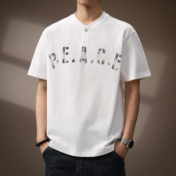 Ανδρικό κοντομάνικο T-shirt υψηλής ποιότητας σε ιαπωνικό ρετρό ύφος, φαρδιά γραμμή, καλοκαιρινή μπλούζα με εκτύπωση τύπου πόλο