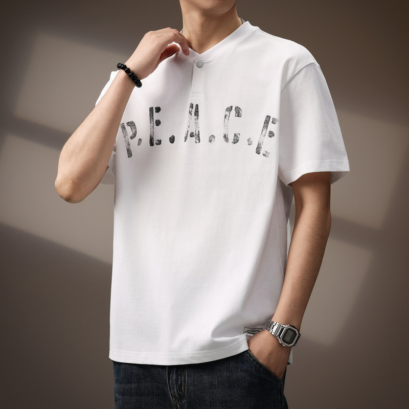 Ανδρικό κοντομάνικο T-shirt υψηλής ποιότητας σε ιαπωνικό ρετρό ύφος, φαρδιά γραμμή, καλοκαιρινή μπλούζα με εκτύπωση τύπου πόλο