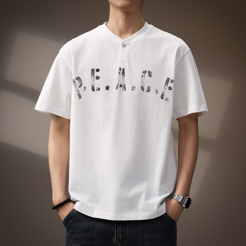 Ανδρικό κοντομάνικο T-shirt υψηλής ποιότητας σε ιαπωνικό ρετρό ύφος, φαρδιά γραμμή, καλοκαιρινή μπλούζα με εκτύπωση τύπου πόλο