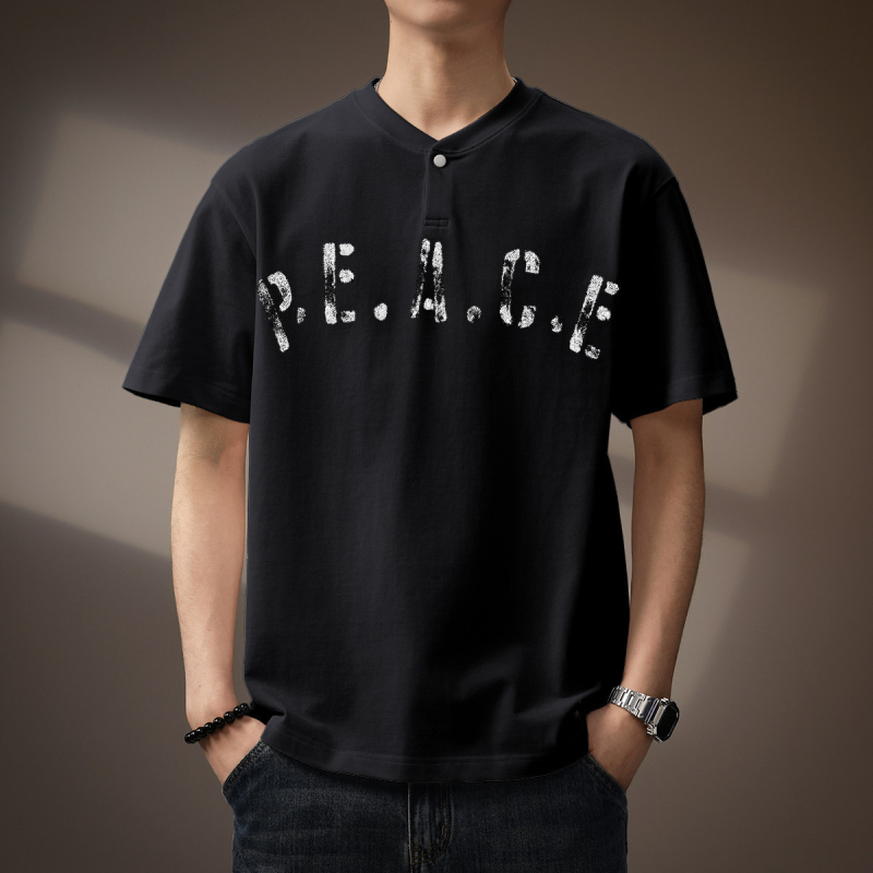 Ανδρικό κοντομάνικο T-shirt υψηλής ποιότητας σε ιαπωνικό ρετρό ύφος, φαρδιά γραμμή, καλοκαιρινή μπλούζα με εκτύπωση τύπου πόλο
