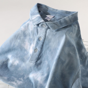 Πόλο πουκάμισο Tie-Dye, ιαπωνικού στυλ, βαρύ βαμβάκι 100%, με γιακά, κοντά μανίκια, φαρδιά γραμμή, αναπνέει, καλοκαίρι
