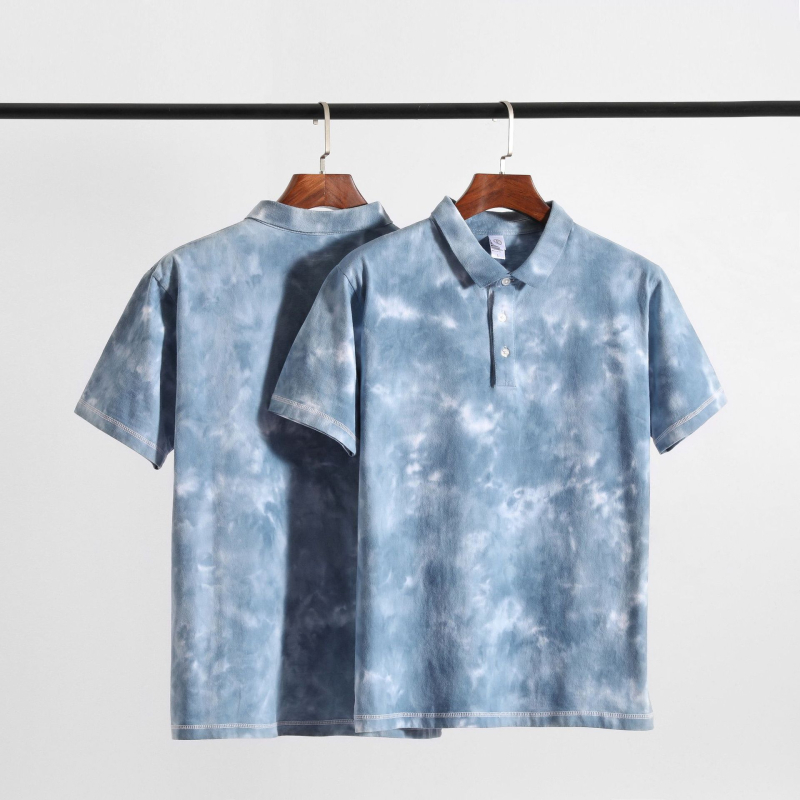 Πόλο πουκάμισο Tie-Dye, ιαπωνικού στυλ, βαρύ βαμβάκι 100%, με γιακά, κοντά μανίκια, φαρδιά γραμμή, αναπνέει, καλοκαίρι