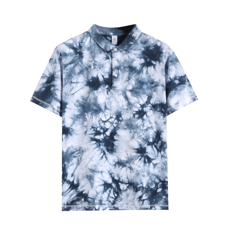 Πόλο πουκάμισο Tie-Dye, ιαπωνικού στυλ, βαρύ βαμβάκι 100%, με γιακά, κοντά μανίκια, φαρδιά γραμμή, αναπνέει, καλοκαίρι
