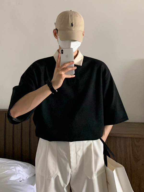 MYQ japanskog stila polo majica s color-block dizajnom, kratki rukavi, ležerna silueta, ljeto