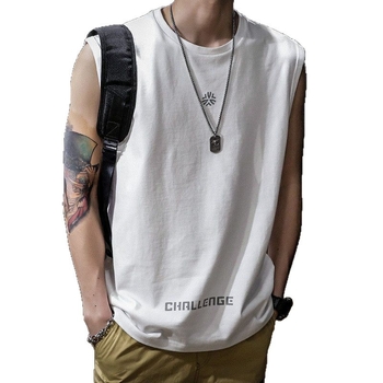 100% pamuk bez rukava T‑shirt, bijela, teški materijal, opuštena silueta, ljeto, muški svakodnevni top
