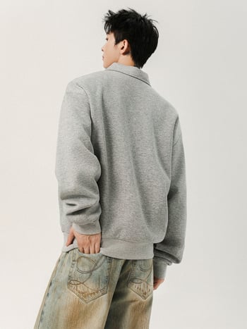 Ανδρικό φούτερ με γιακά Henley, αμερικανικό στυλ Cleanfit, κορεατικό στυλ, φαρδιά γραμμή, τοπ polo στυλ