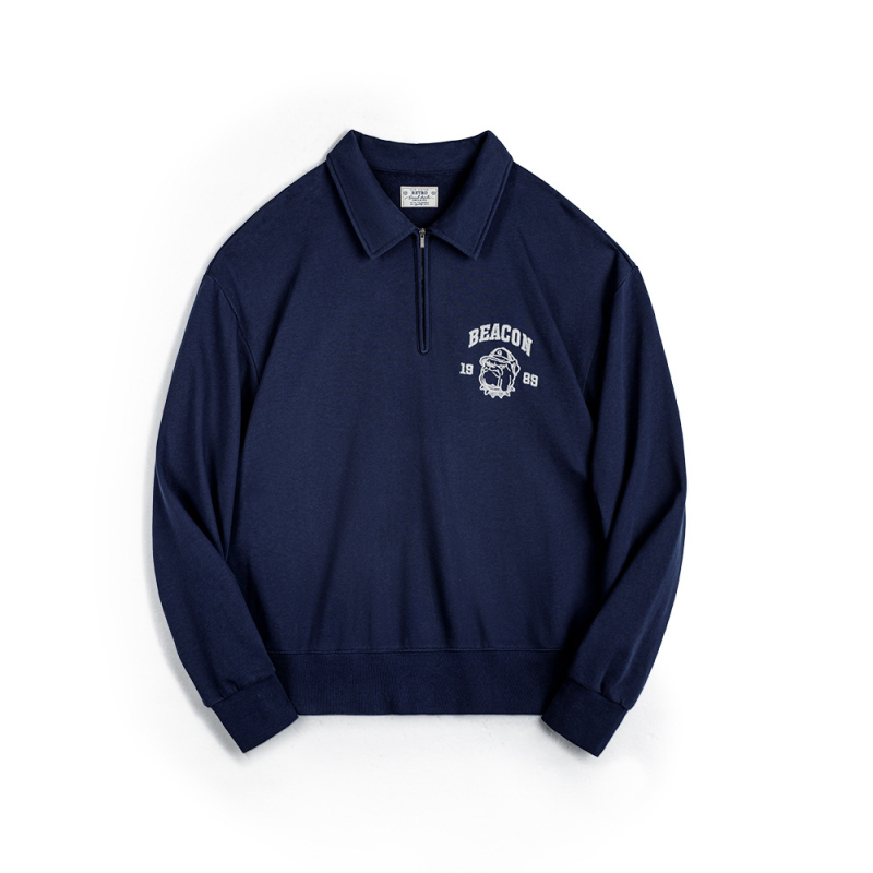 Madden Workwear američki retro s 3D vezom, pulover s polovičnim zipom i polo ovratnikom, muški proljetni top
