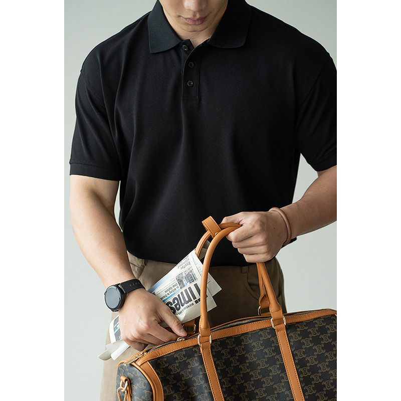 Muška polo majica s kratkim rukavima, 98% pamuk, 2% elastan, prozračna, vlage upija, jednobojna, ljeto 2025, lagani poslovno-casual stil