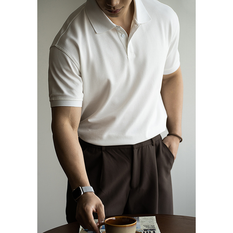 Muška polo majica s kratkim rukavima, 98% pamuk, 2% elastan, prozračna, vlage upija, jednobojna, ljeto 2025, lagani poslovno-casual stil