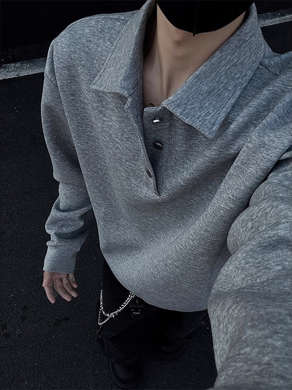 Ανδρικό φούτερ Cleanfit με Henley κολάρο – Άνοιξη και Φθινόπωρο, αμερικανικό ρετρό πόλο στυλ