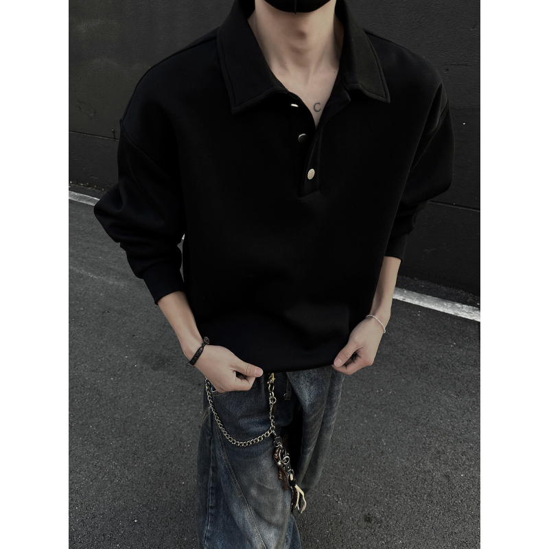 Ανδρικό φούτερ Cleanfit με Henley κολάρο – Άνοιξη και Φθινόπωρο, αμερικανικό ρετρό πόλο στυλ