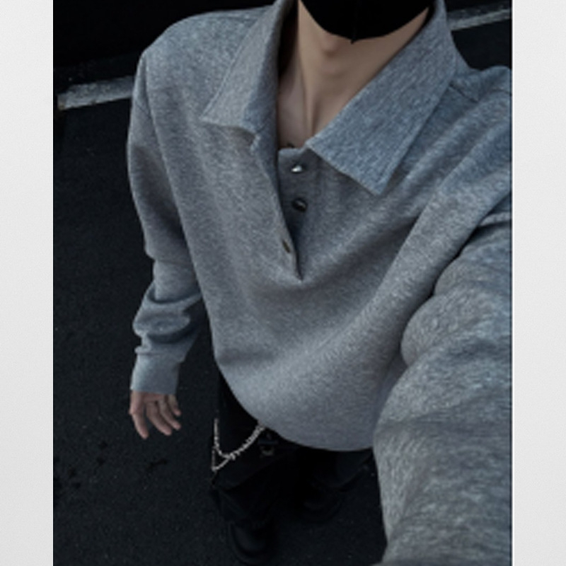 Ανδρικό φούτερ Cleanfit με Henley κολάρο – Άνοιξη και Φθινόπωρο, αμερικανικό ρετρό πόλο στυλ