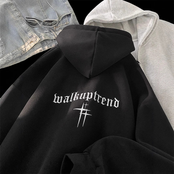 Férfi betűnyomású kardigán kapucnival – őszi streetwear, hétköznapi dzseki