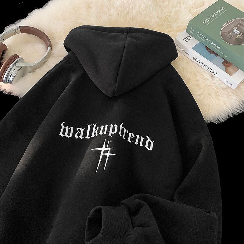 Férfi betűnyomású kardigán kapucnival – őszi streetwear, hétköznapi dzseki