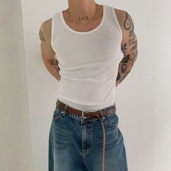 MYQ muški pamučni tank top, američki stil, bez rukava, jednobojan, ljetni, slim fit