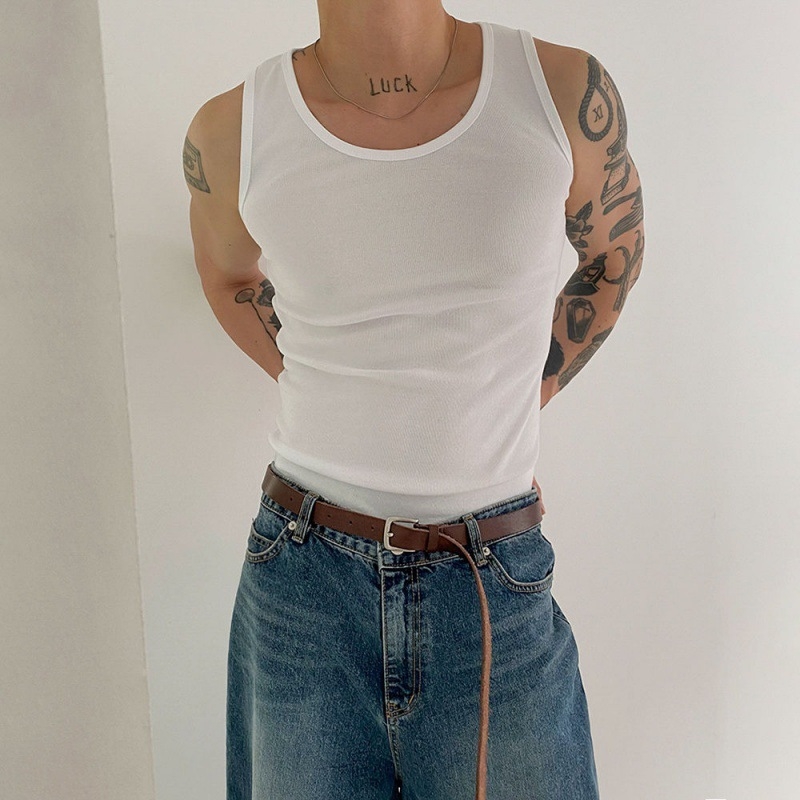 MYQ muški pamučni tank top, američki stil, bez rukava, jednobojan, ljetni, slim fit