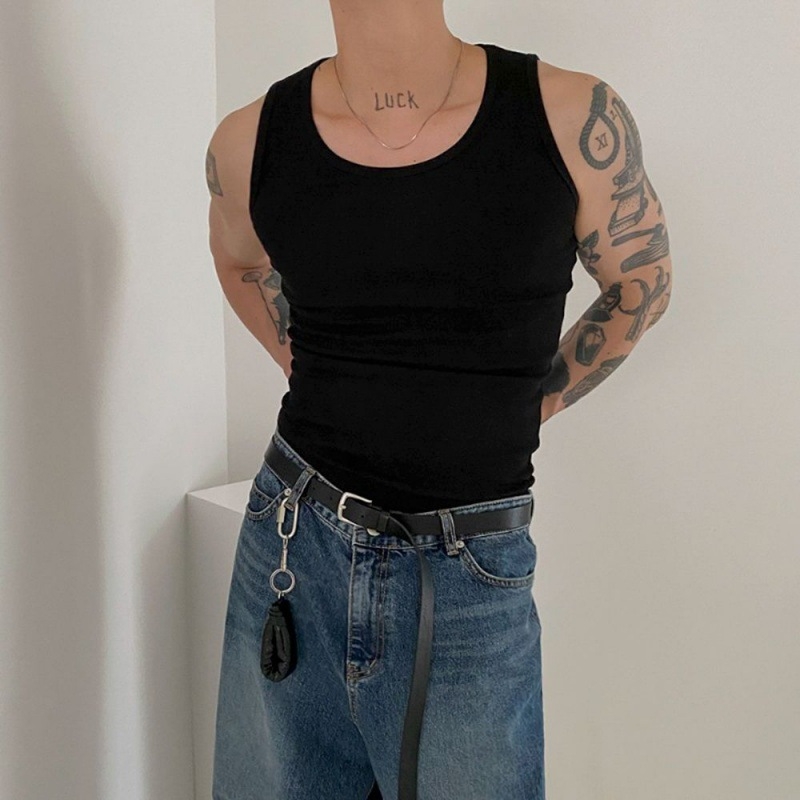 MYQ muški pamučni tank top, američki stil, bez rukava, jednobojan, ljetni, slim fit