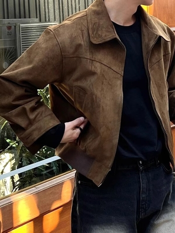Maillard Wear férfi rövid vintage velúr bomberdzseki, barna, amerikai stílus.