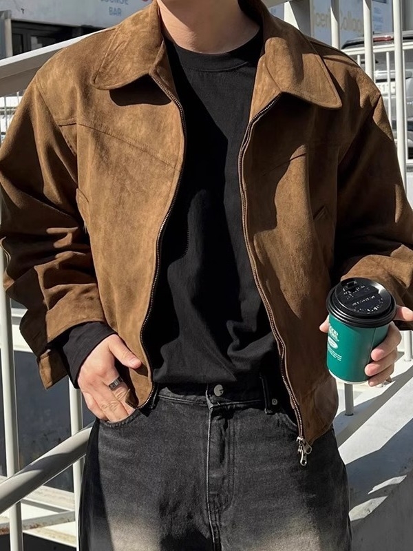 Maillard Wear férfi rövid vintage velúr bomberdzseki, barna, amerikai stílus.