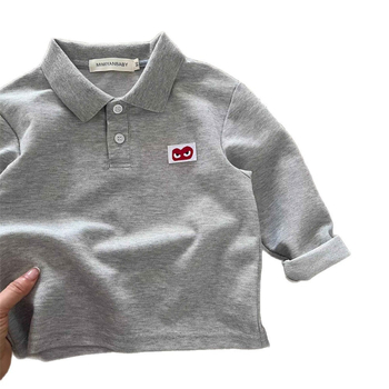 Tricou polo pentru copii cu mânecă lungă, toamna 2025, stil japonez cu inimă, culoare solidă, top de bază