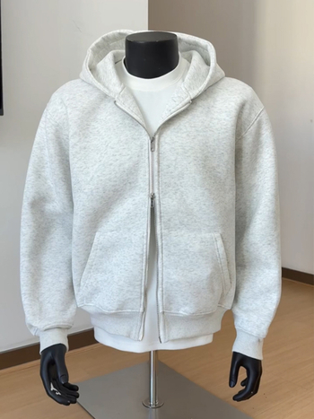 Ανδρικό cardigan-φούτερ σε λευκό και γκρι, με διπλής κατεύθυνσης φερμουάρ, φθινοπωρινό CleanFit με κουκούλα